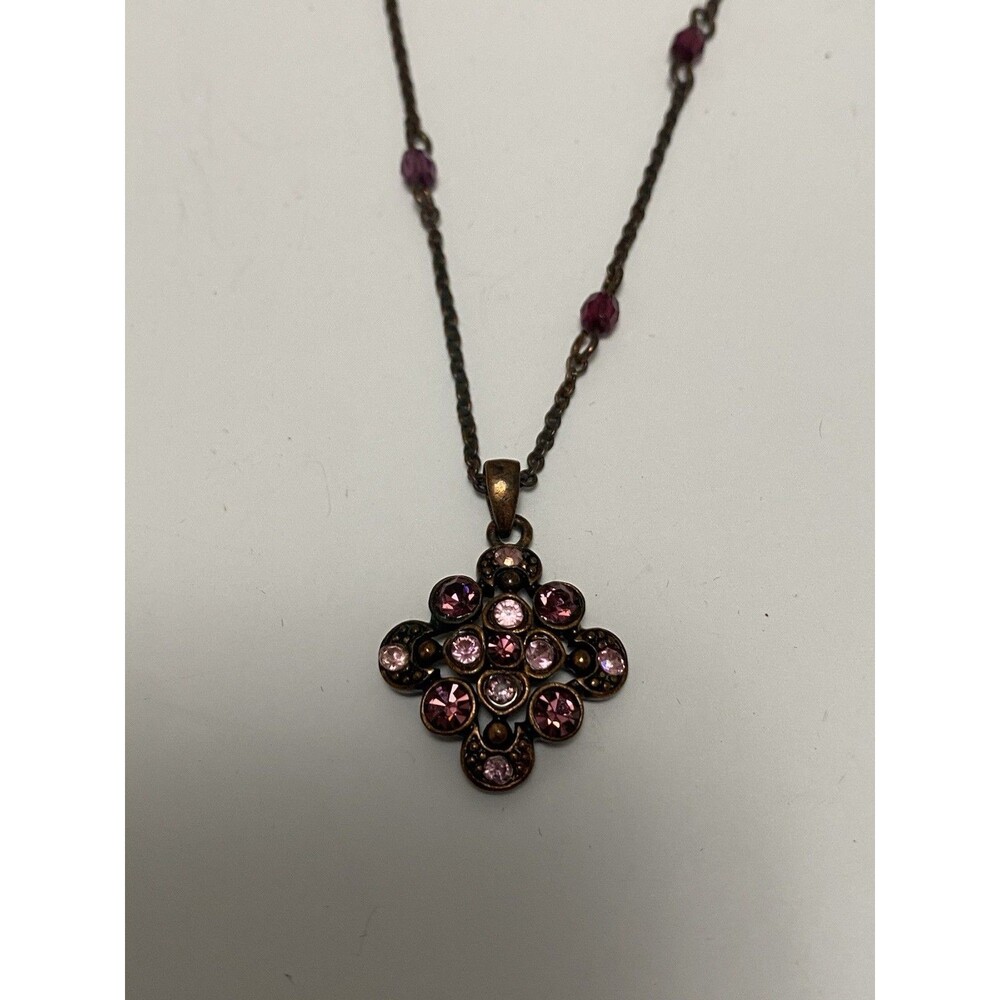 AVON Nina Ricci Pink & Purple Stones Pendant On Copper-toned Chain, 16-18"